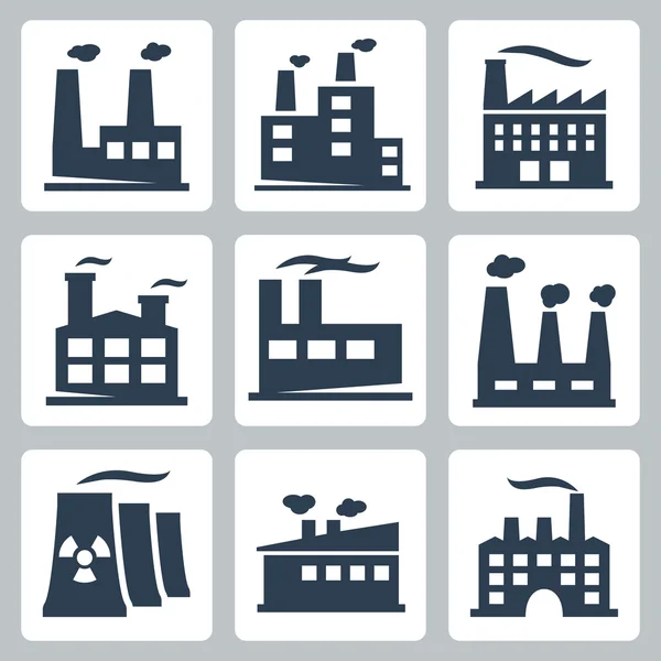 Vector isolated factory icons set — Stock Vector