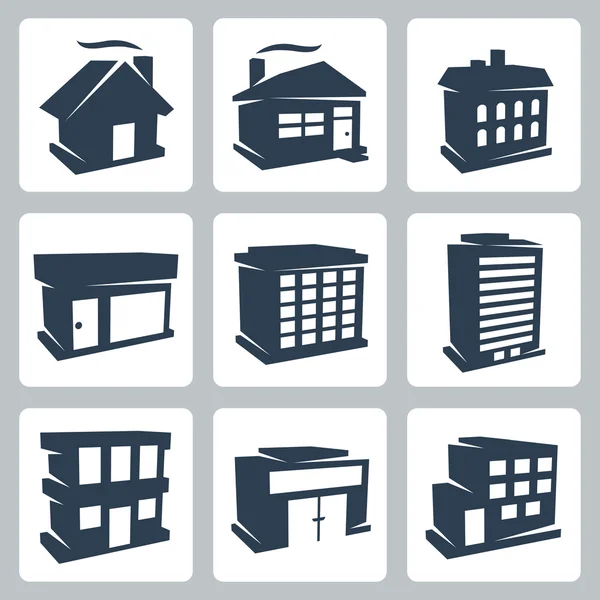 Conjunto de iconos de edificios aislados vectoriales — Vector de stock