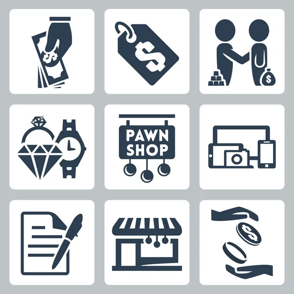 Vector isolated pawnshop icons set — Stock Vector