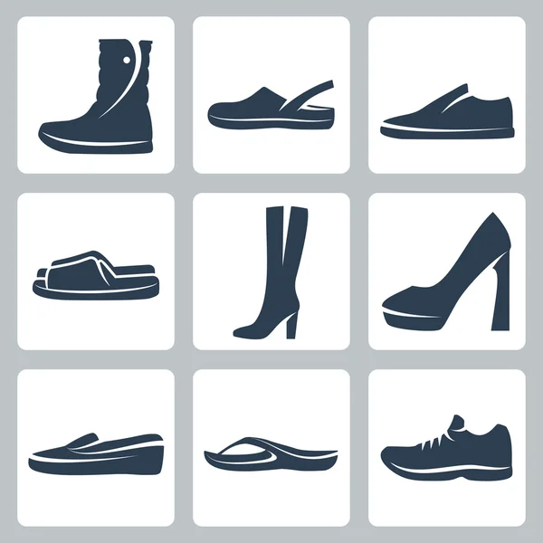 Conjunto de iconos de zapatos aislados vectores — Vector de stock