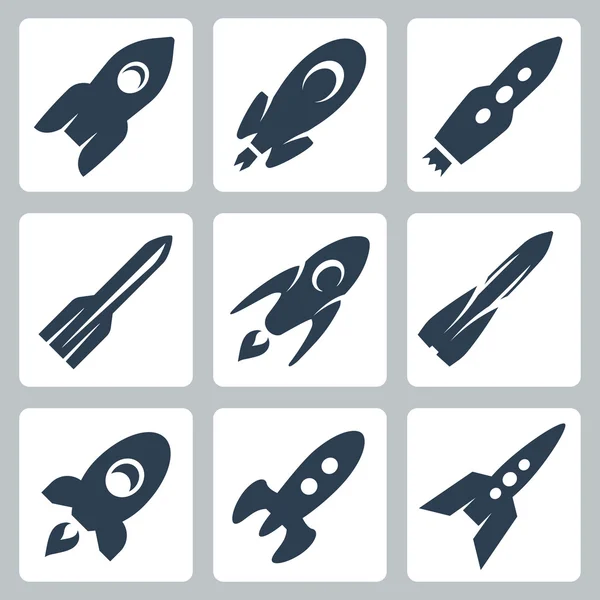 Vector isolated rockets icons set — Stock Vector