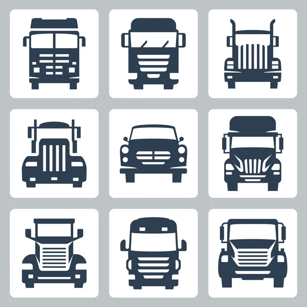 Vector isolated trucks icons set: front view — Stock Vector