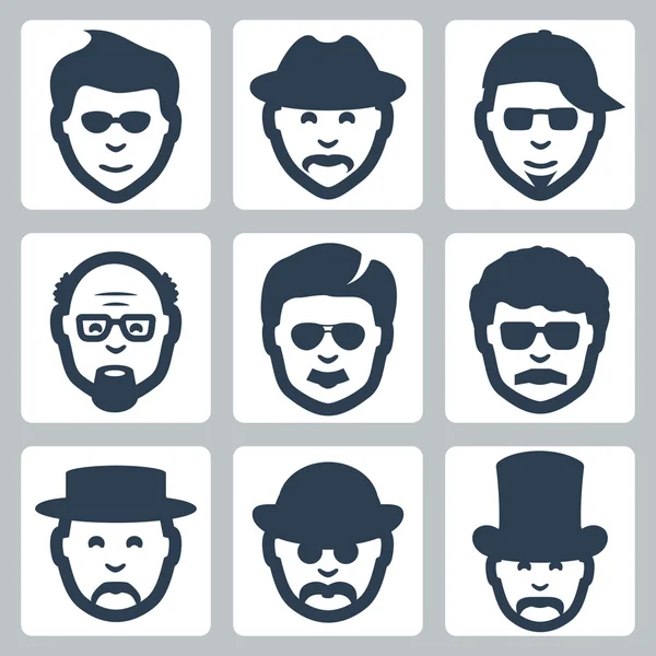 Vector isolated male faces icons set — Stock Vector
