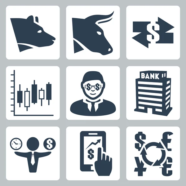 Vector money, stock exchange icons set — Stock Vector