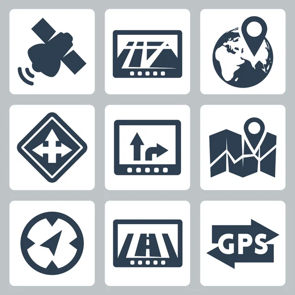 GPS de vectores e iconos de navegación configurados — Vector de stock