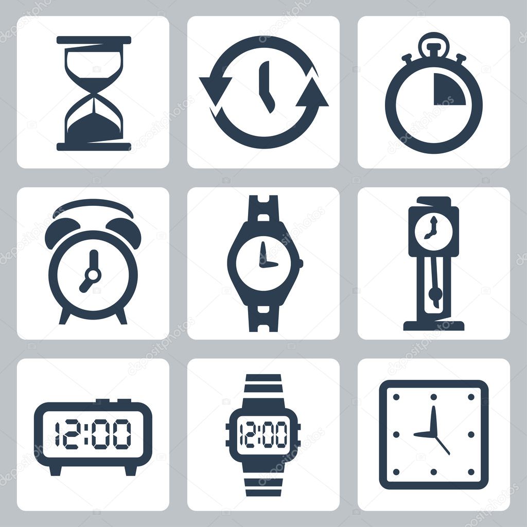 Vector isolated clocks icons set