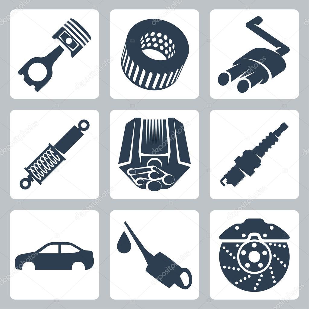 Vector car parts icons set