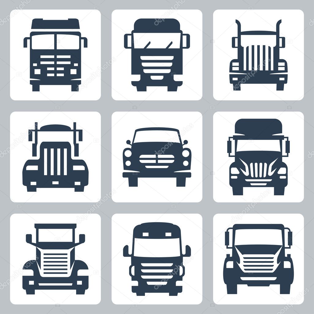 Vector isolated trucks icons set: front view