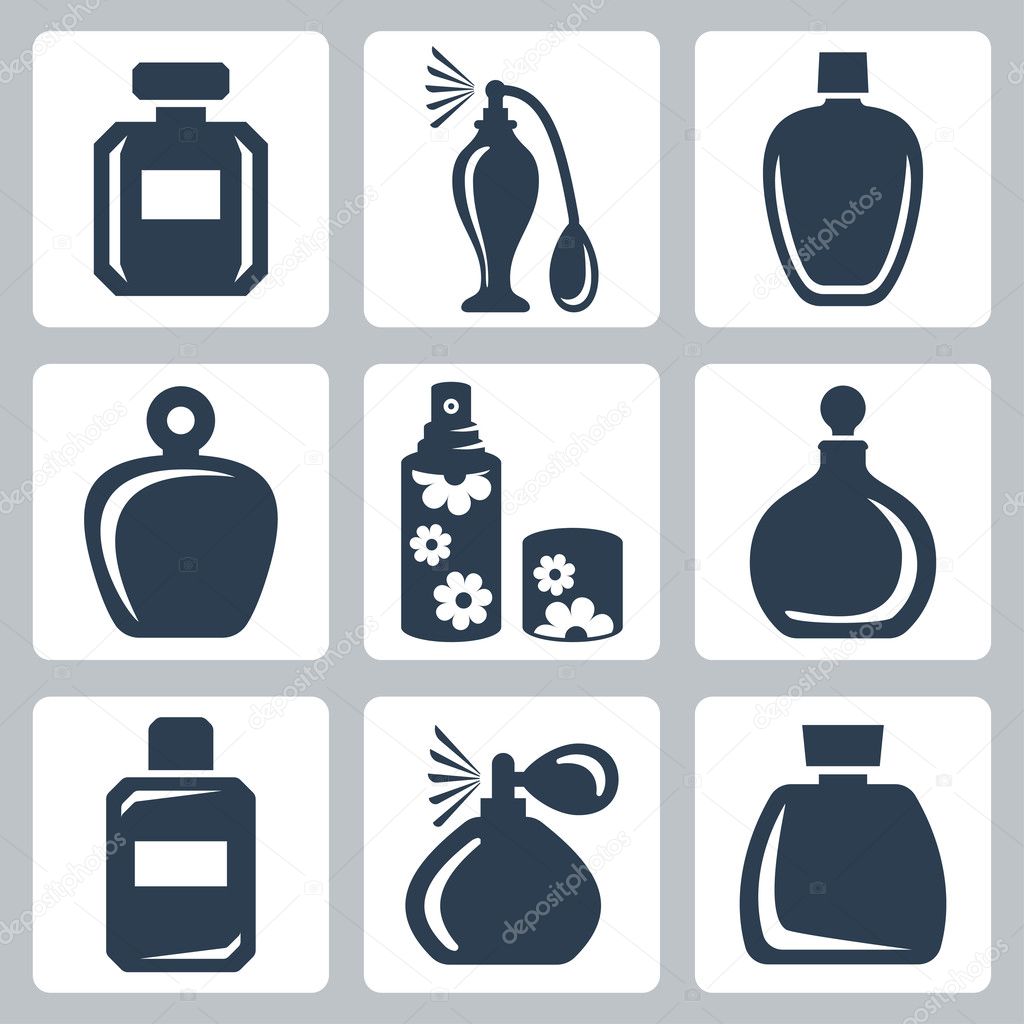 Vector isolated perfume bottles icons set