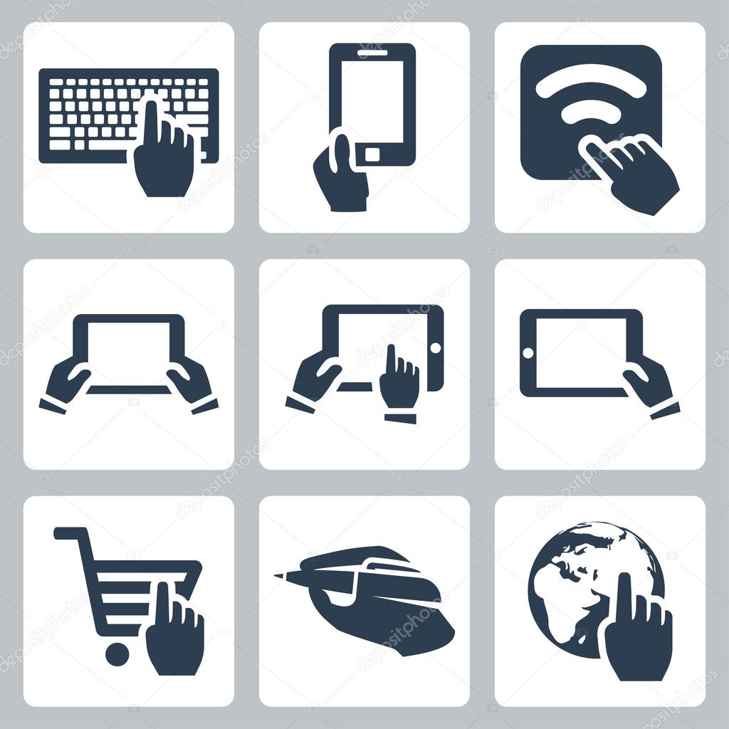 Vector hands and technology icons set