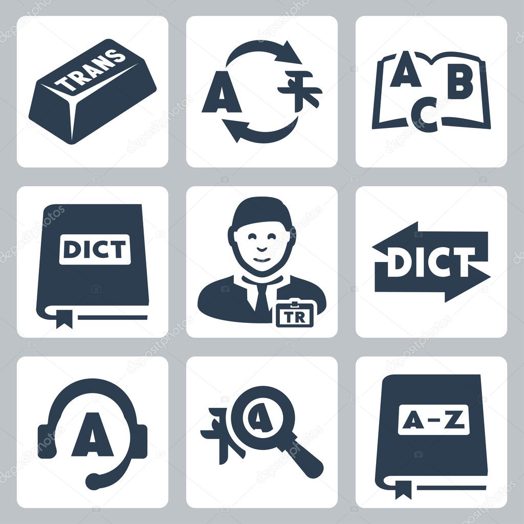 Vector translation and dictionary icons set