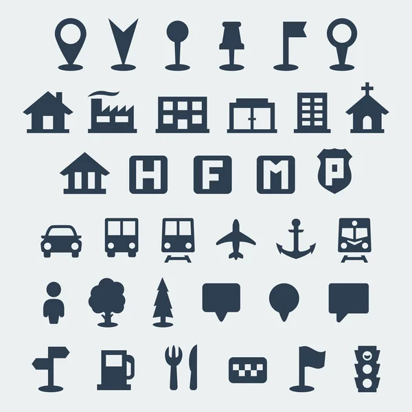 Vector isolated map icons set — Stock Vector