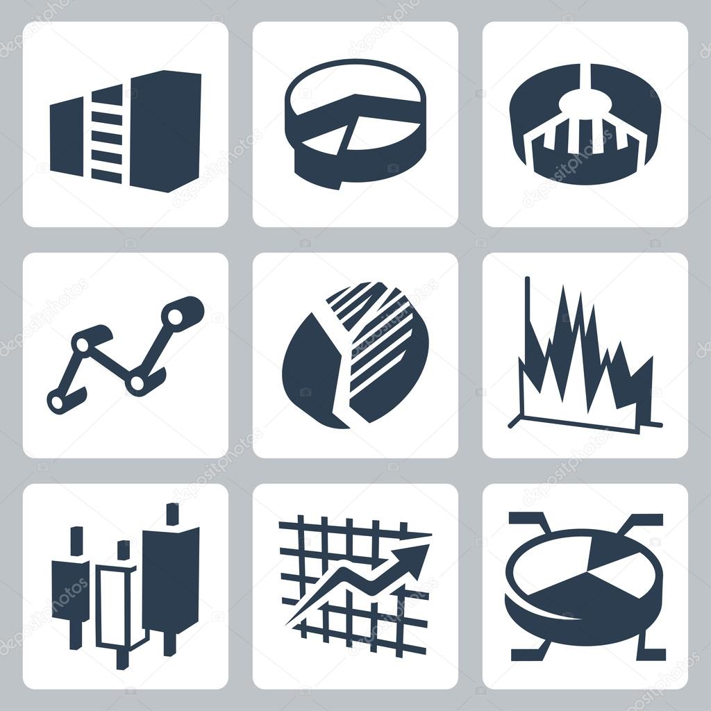 Vector isolated graphs and charts icons set