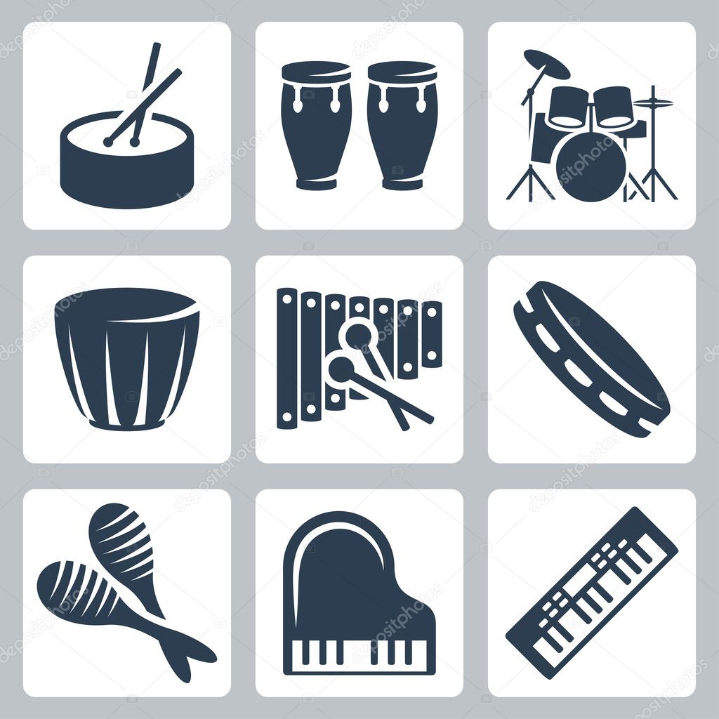 Vector musical istruments: drums and keyboards