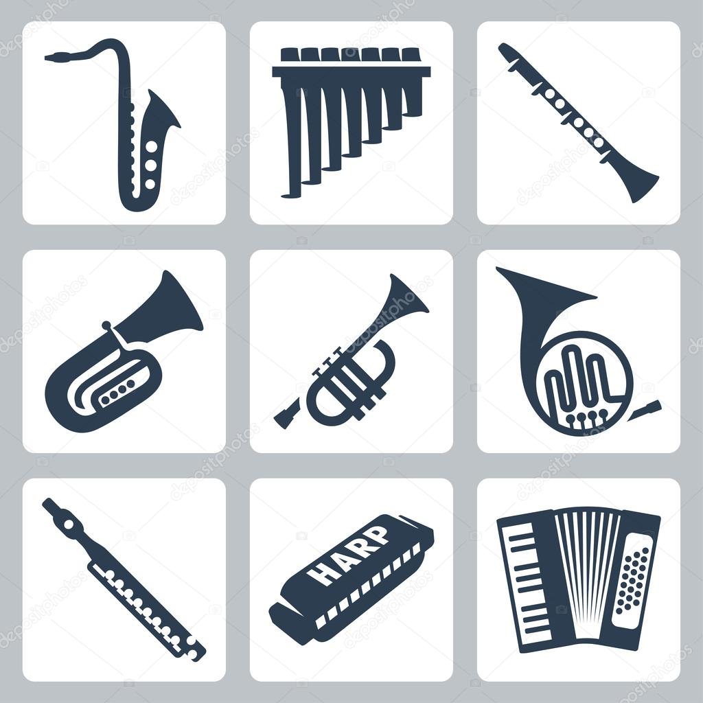 Vector musical instruments: pipes, harmonica and accordion