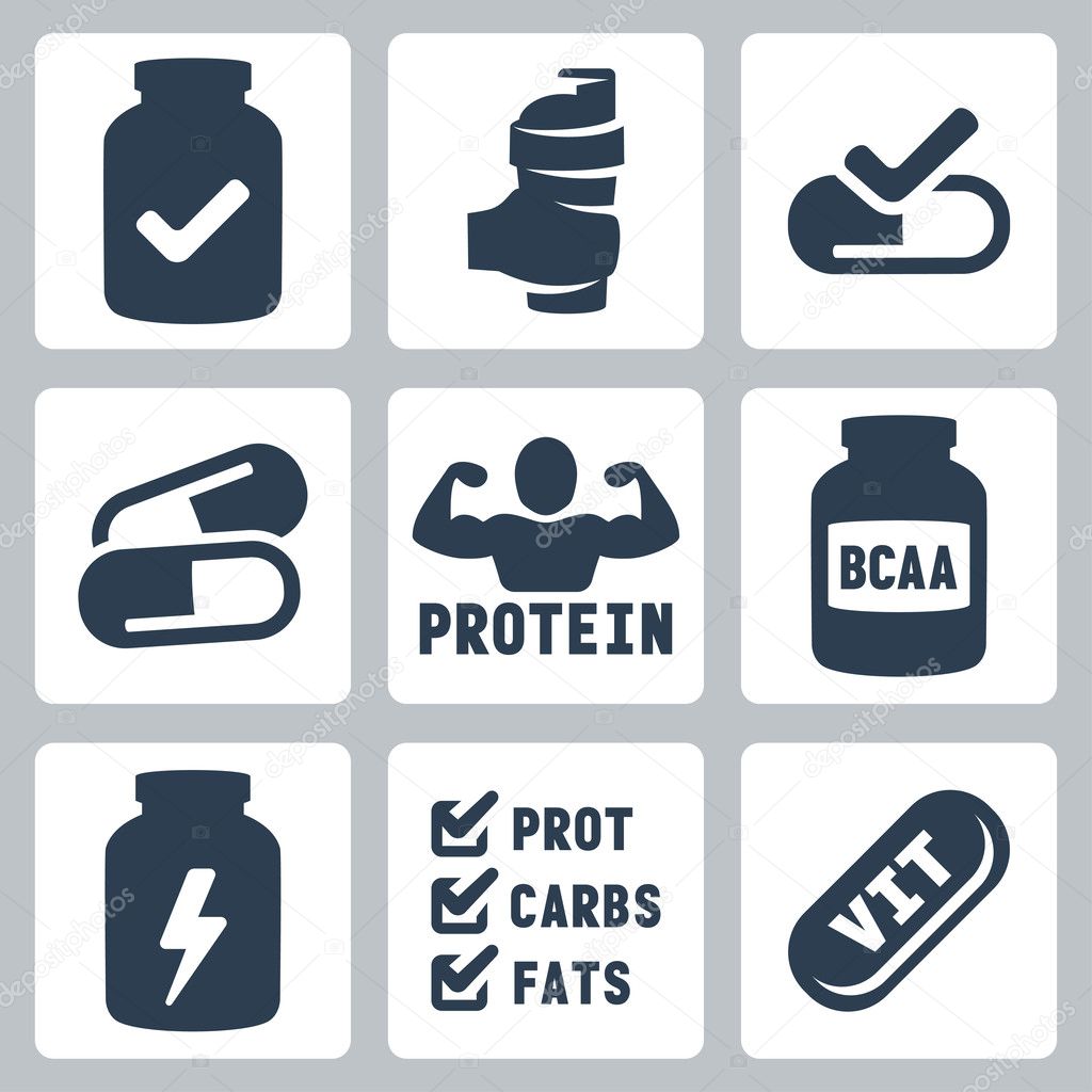 Vector isolated sport supplements icons set