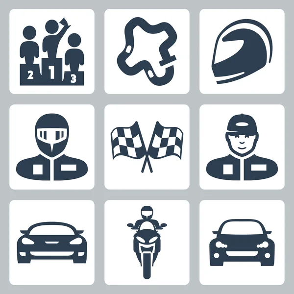 yarış simgeler vektör: podyum, parça, kask, yarış içinde kask bayrak, yarış içinde kapağı, yarış araba, motosiklet, yarış, ralli araba