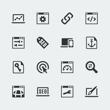 SEO ve web optimizasyonu mini simgeler kümesi vektör