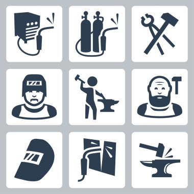 vektör Kaynakçı ve demirci Icons set