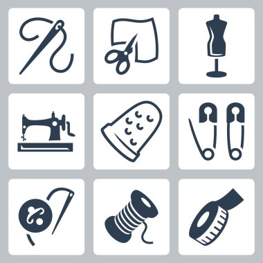 Vector tailor and sewing icons set clipart