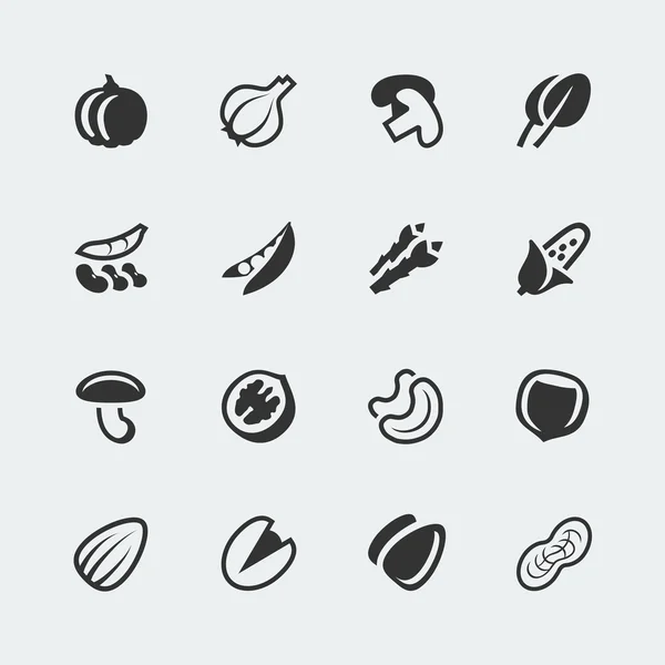 Vector vegetables and nuts mini icons set — Stock Vector