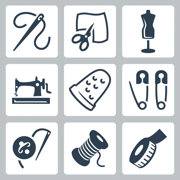 Vector tailor and sewing icons set — Stock Vector