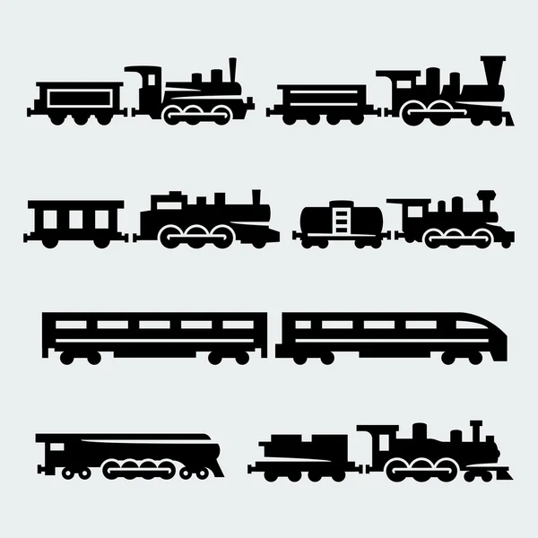Conjunto de siluetas de trenes aislados vectores — Archivo Imágenes Vectoriales
