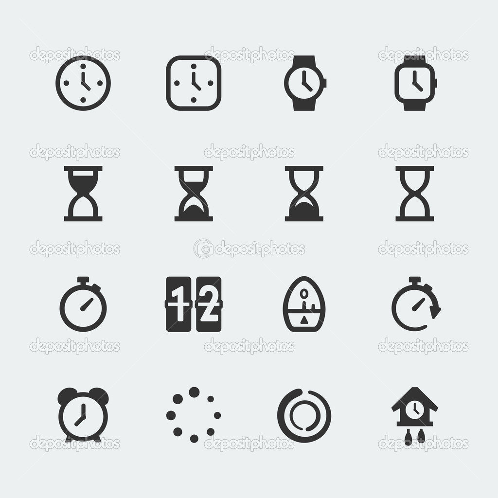 Vector time and timepieces mini icons set