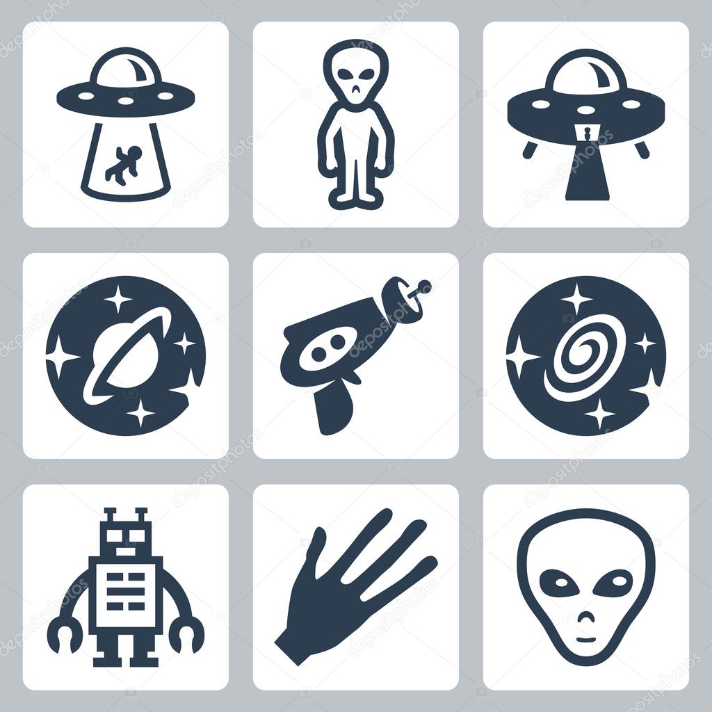 Vector aliens and ufo icons set