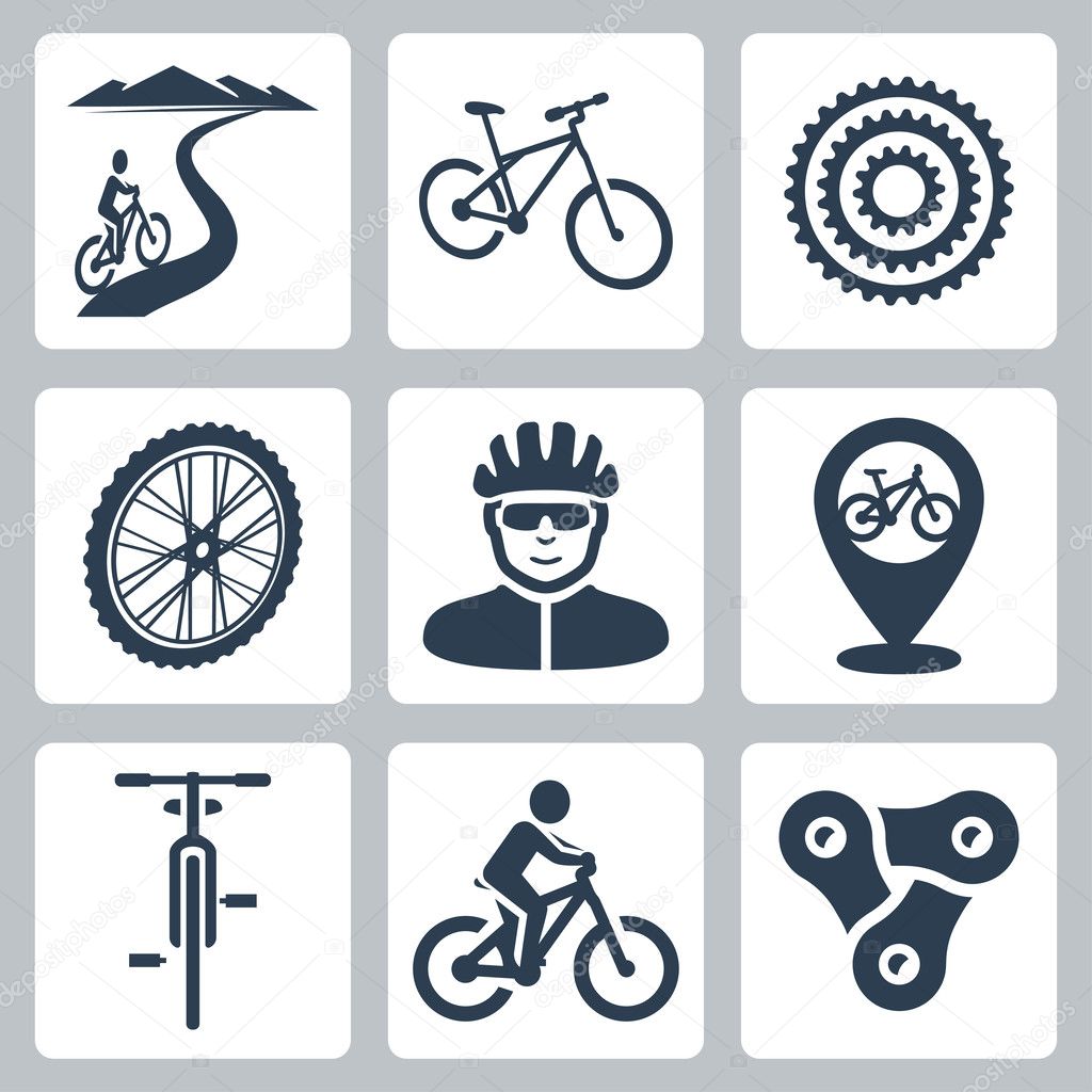 Vector bicycling, cycling icons set