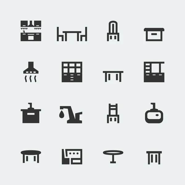 Vector keuken meubilair mini-pictogrammen set — Stockvector