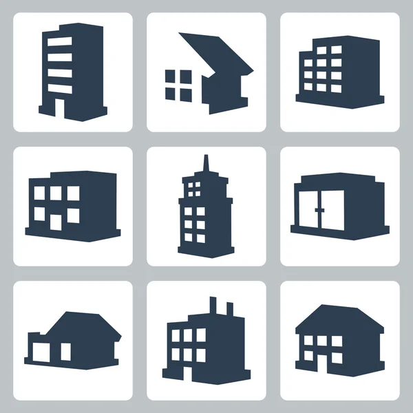 Wektor zestaw ikon na białym tle budynków — Wektor stockowy