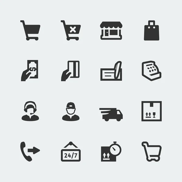 Vector de compras y e-store mini iconos conjunto — Archivo Imágenes Vectoriales