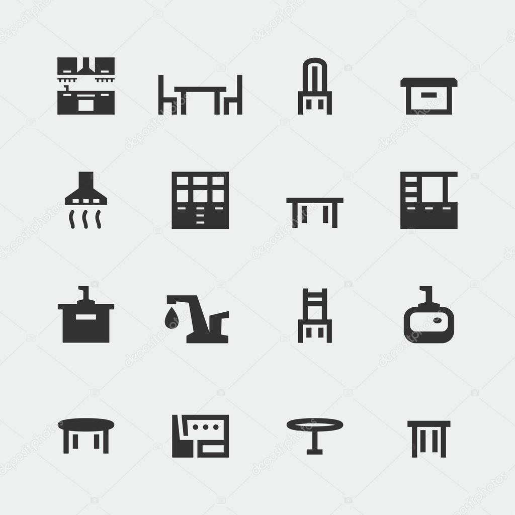 Vector kitchen furniture mini icons set