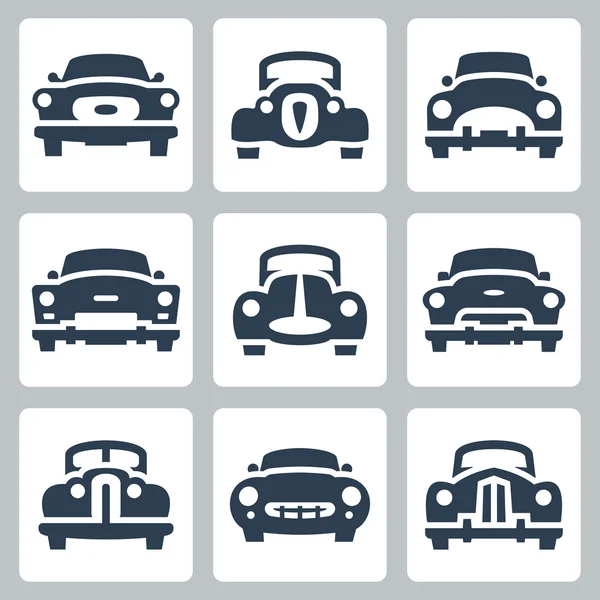 Vector old cars icons set, front view — Stock Vector