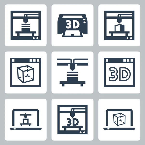 3D ikony drukarki — Wektor stockowy