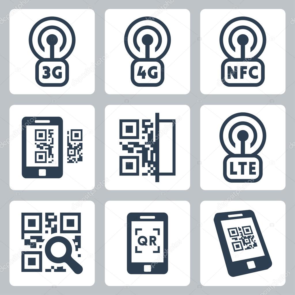 Mobile network and QR-code icons