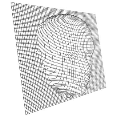 Vector Wireframe Grid and Human Face Protruding Through It
