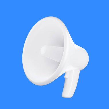 Marketing Concept, Vector Realistic White Megaphone, Loudspeaker Over Blue Background