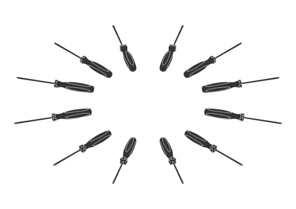 Isometric Screwdrivers Different Angles Silhouette Style — Stockvektor