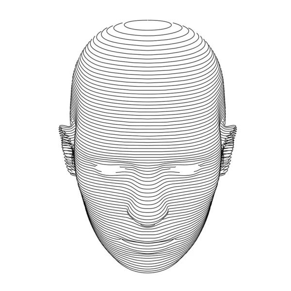 Human Head Horizontal Lines Slices White Background Front View — Stockvector