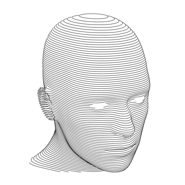 Human Head Horizontal Lines Slices White Background Three Quarters View — стоковый вектор