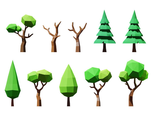 Set of Lowpoly Vector Trees: Furs, Deciduous and Dead