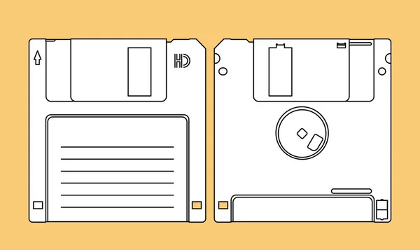 Inch Floppy Disk Diskette Vector Outline Illustration — Image vectorielle