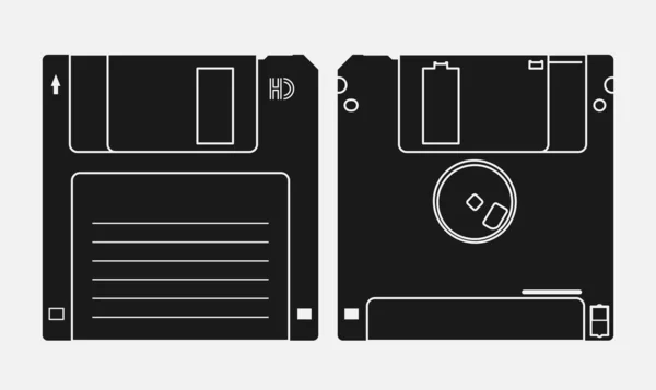 Inch Floppy Disk Diskette Vector Outline Illustration — стоковый вектор