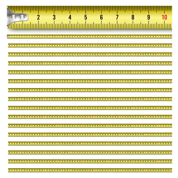 Vector Realistic Metal Measuring Markings Millimetres Entire Length Meter — Vetor de Stock
