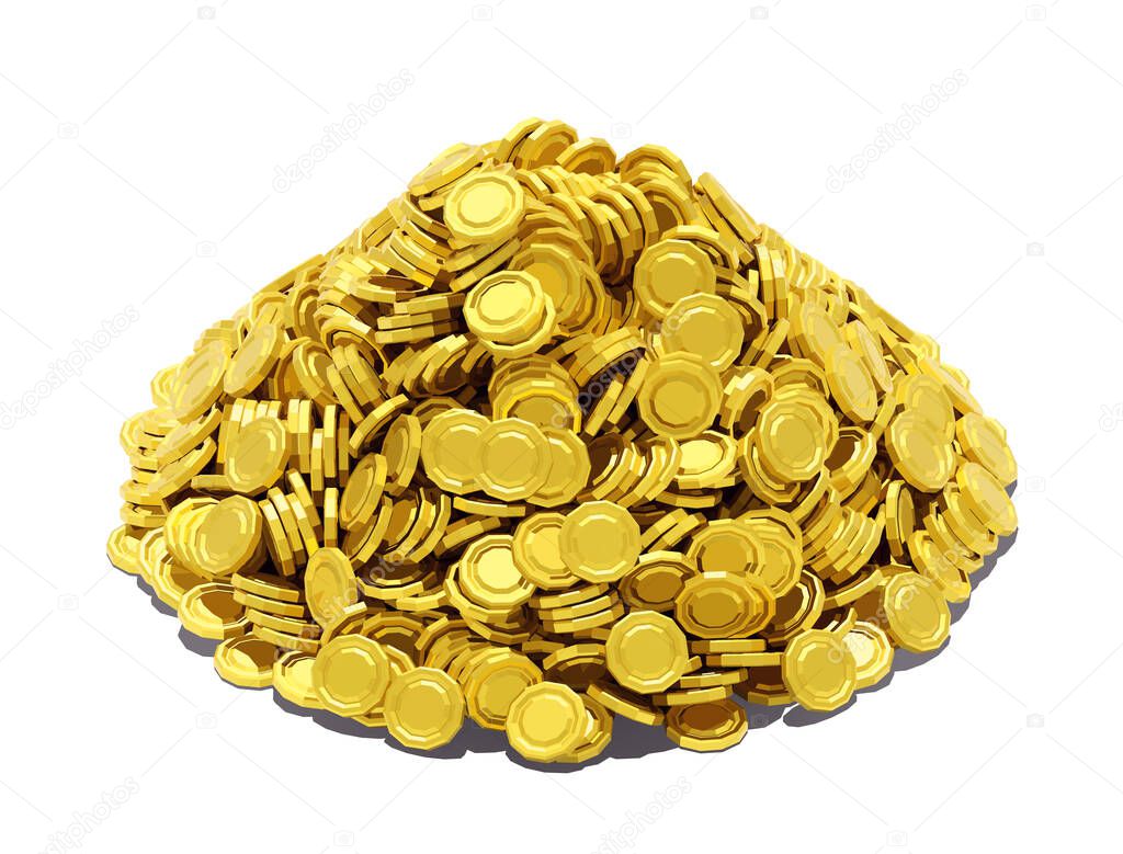 Isolated Pile of Gold Coins On White Background