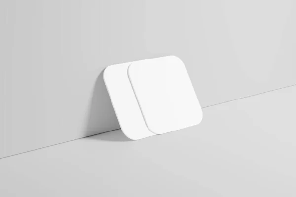 Square Round Corner Business Card White Blank 3D Rendering Mockup — Stock Photo, Image