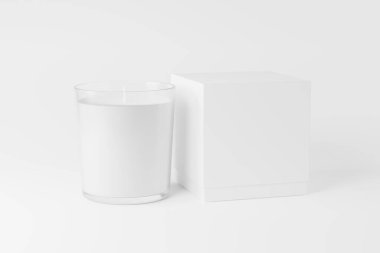 Candle Glass with Box Packaging 3B Rending White Blank Mockup Tasarım Sunumu
