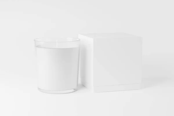 Candle Glass Box Packaging Rendering White Blank Mockup Design Presentation — Stock Photo, Image